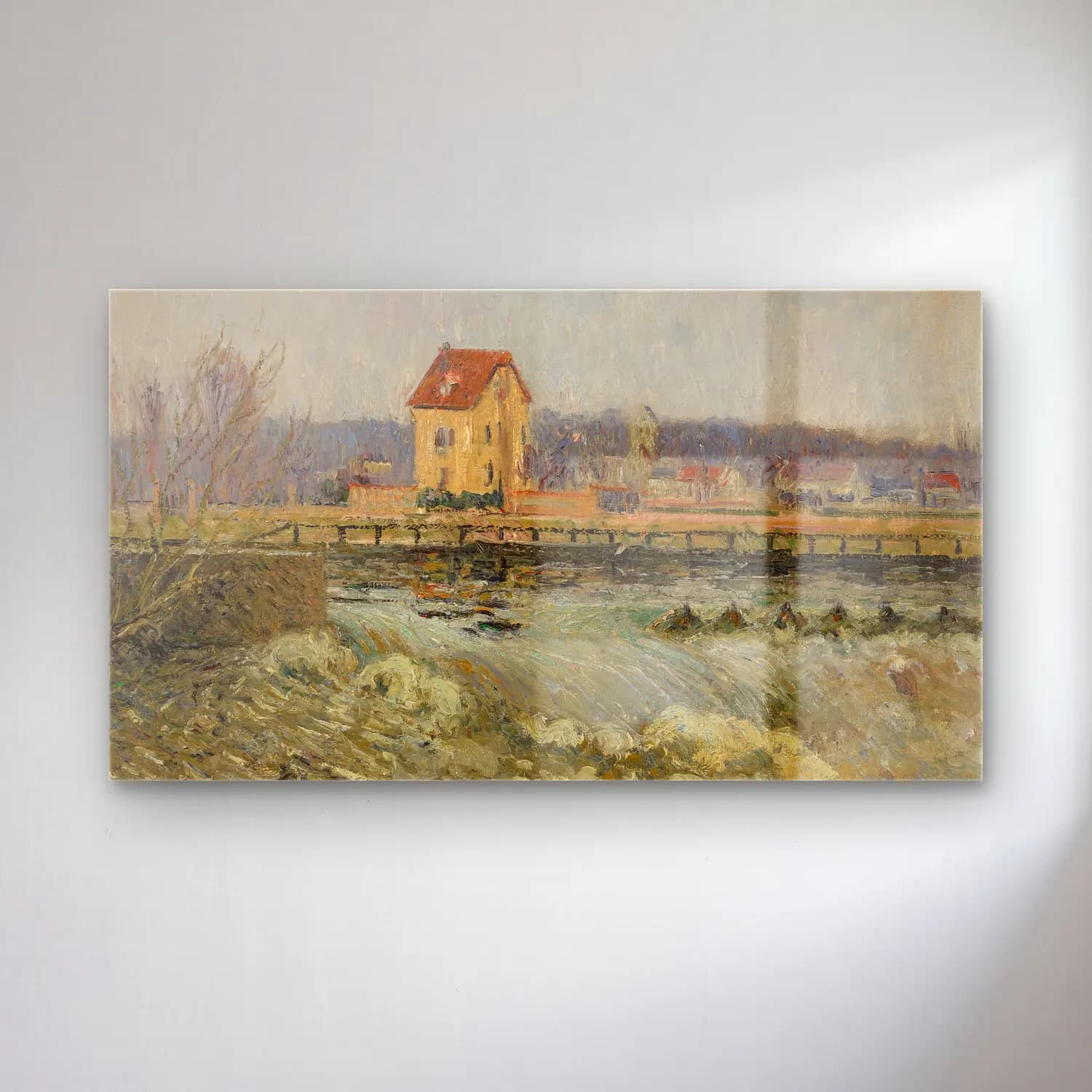 Gustave Loiseau – Vue de Triel sous la neige cam tablo — Gustave Loiseau – Vue de Triel sous la neige — empresyonist kırda nehir
