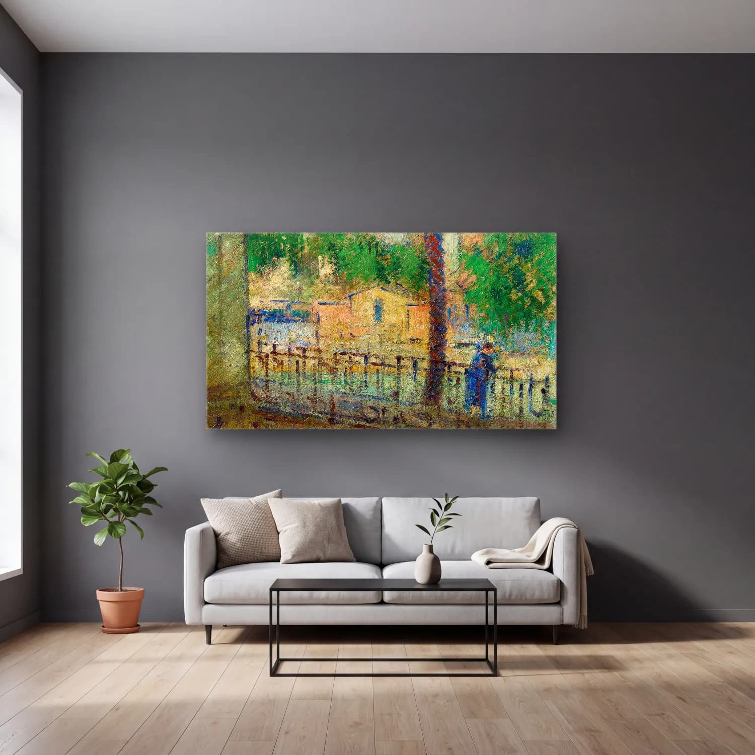 Gustave Loiseau – Vue prise de ma fenêtre, quai d’Anjou cam tablo — gri duvarlı salonda