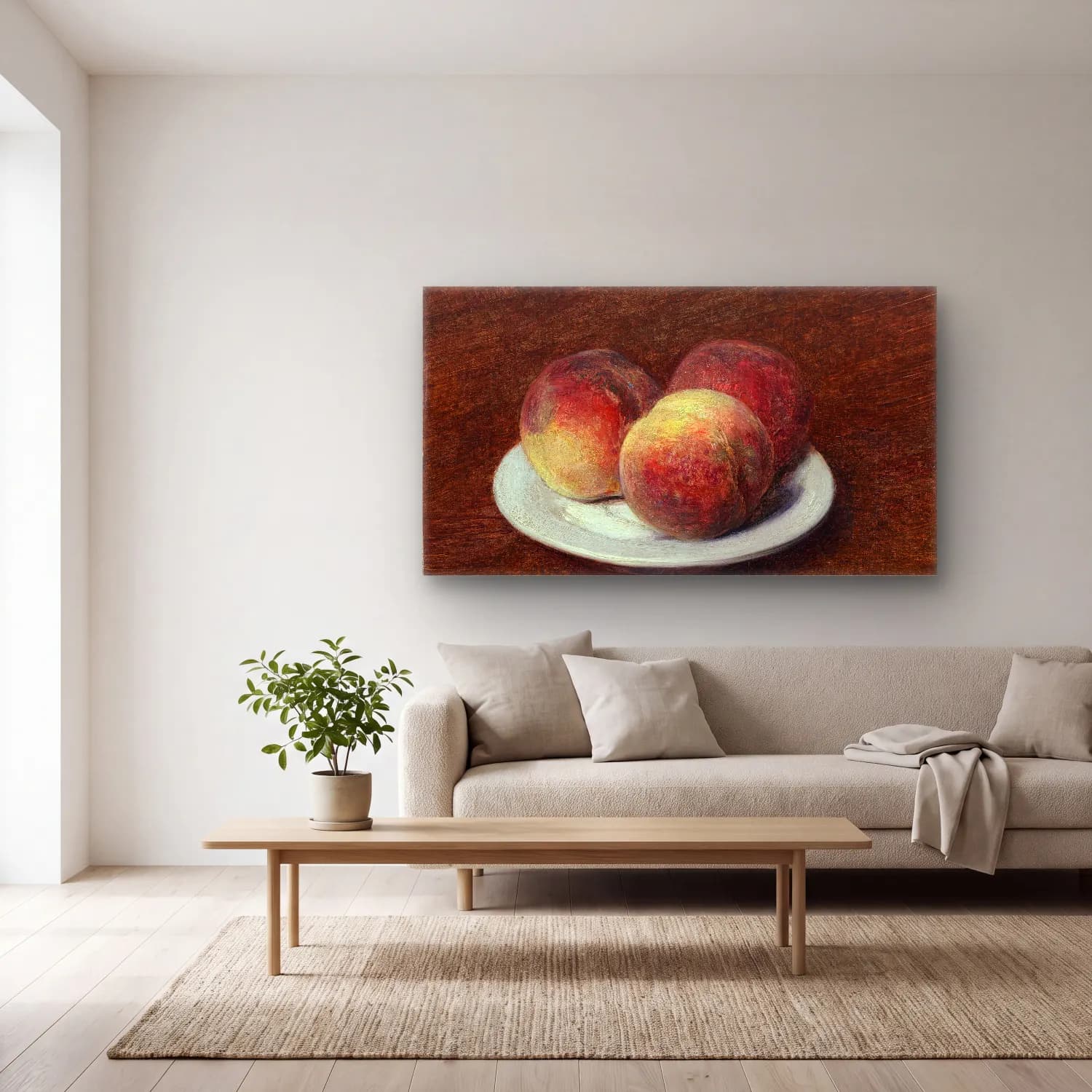 Henri Fantin-Latour – Three Peaches on a Plate cam tablo — açık renk salonda