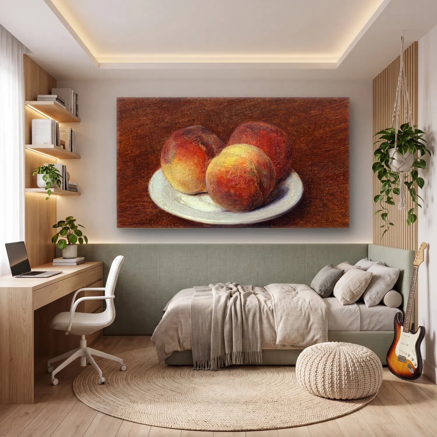 Henri Fantin-Latour – Three Peaches on a Plate cam tablo — genç odasında