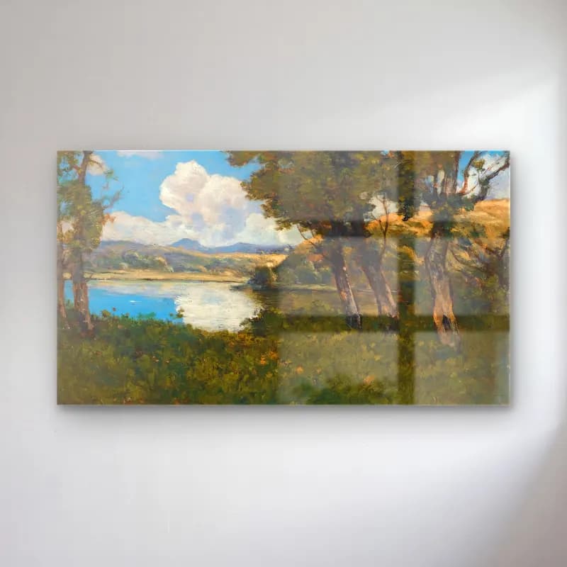 Henri-Joseph Harpignies – Au Bord Du Lac cam tablo — Henri-Joseph Harpignies – Au Bord Du Lac — empresyonist göl ve dağlar