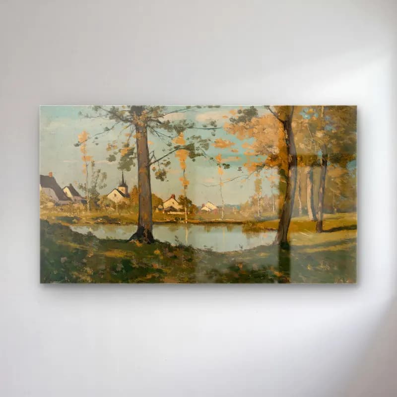 Henri-Joseph Harpignies – Autumn At Saint-Privé cam tablo — Henri-Joseph Harpignies – Autumn At Saint-Privé — empresyonist kırda nehir