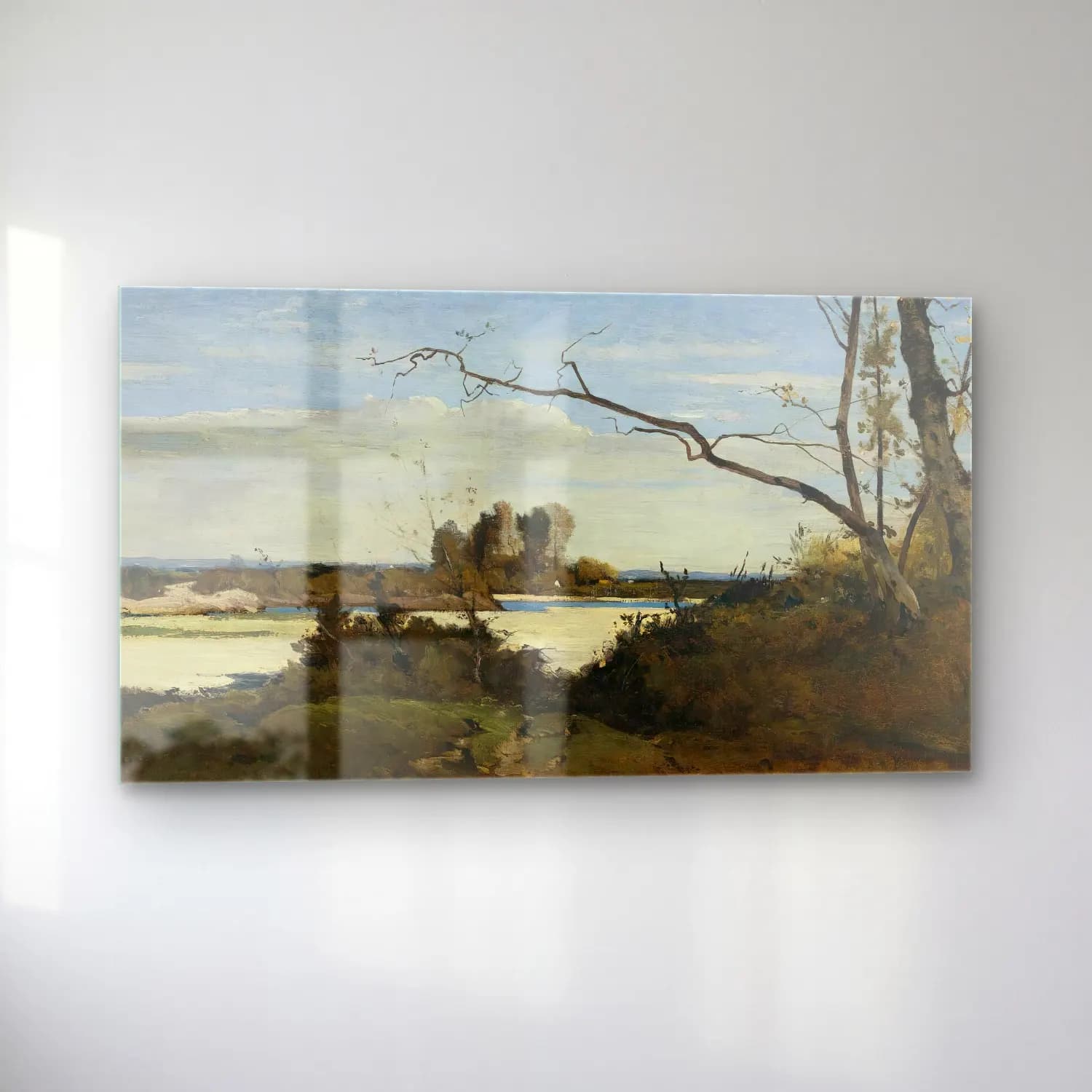 Henri-Joseph Harpignies – Bords De La Loire (Study For Les Corbeaux, Paysage) cam tablo — sol açıdan görünüm