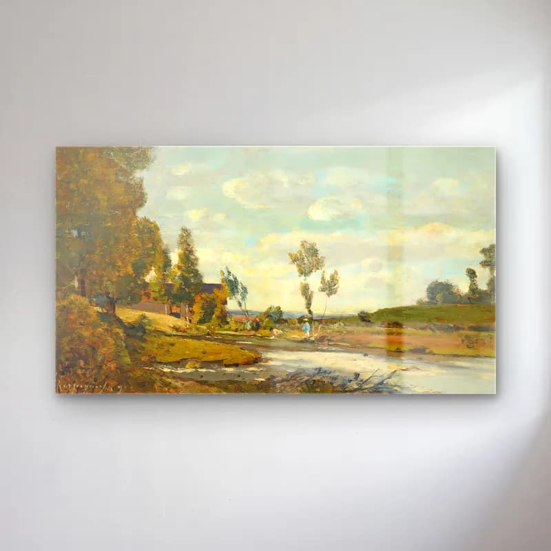 Henri-Joseph Harpignies – Lavandières Au Bord De La Rivière cam tablo — Henri-Joseph Harpignies – Lavandières Au Bord De La Rivière — empresyonist kırda nehir