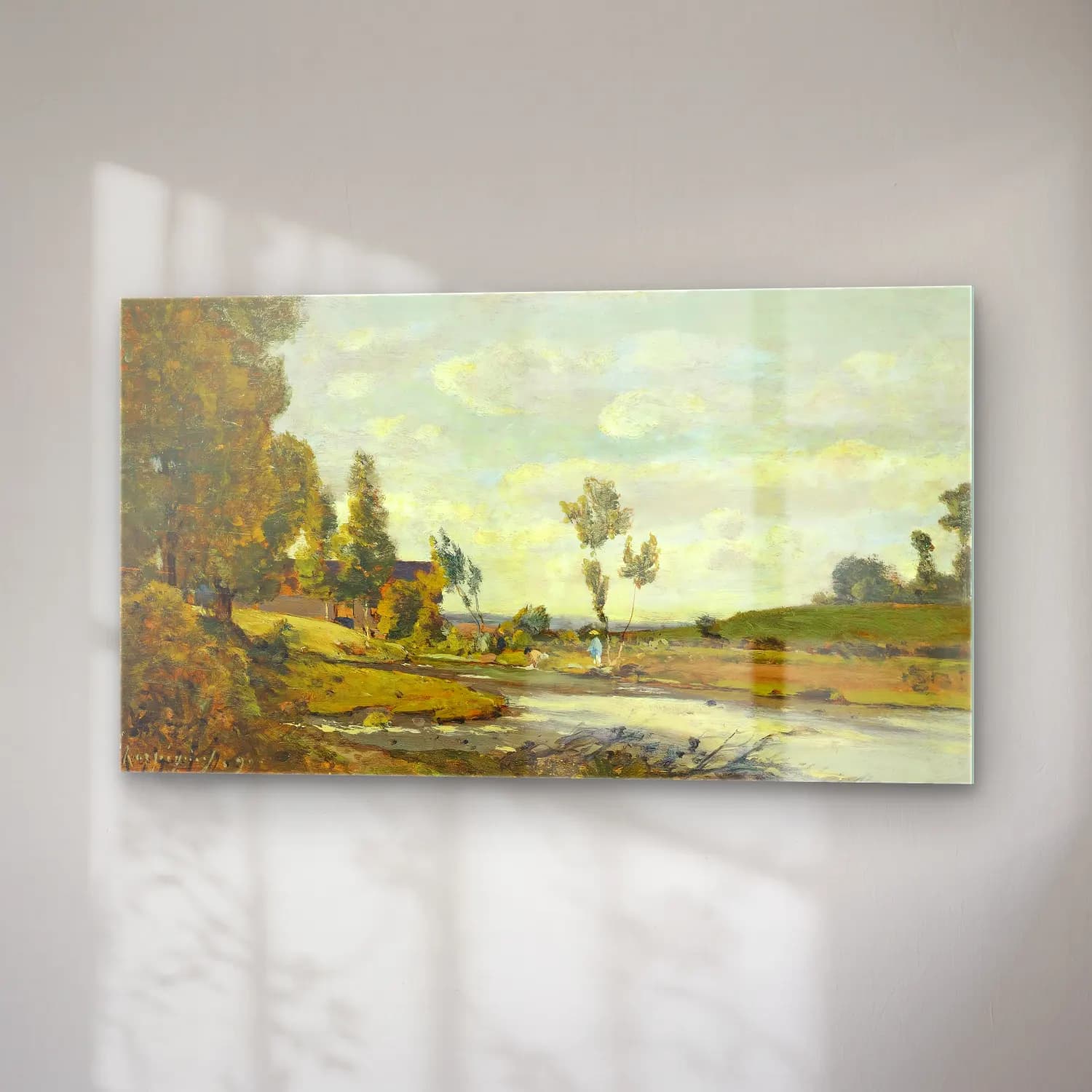 Henri-Joseph Harpignies – Lavandières Au Bord De La Rivière cam tablo — sağ açıdan görünüm