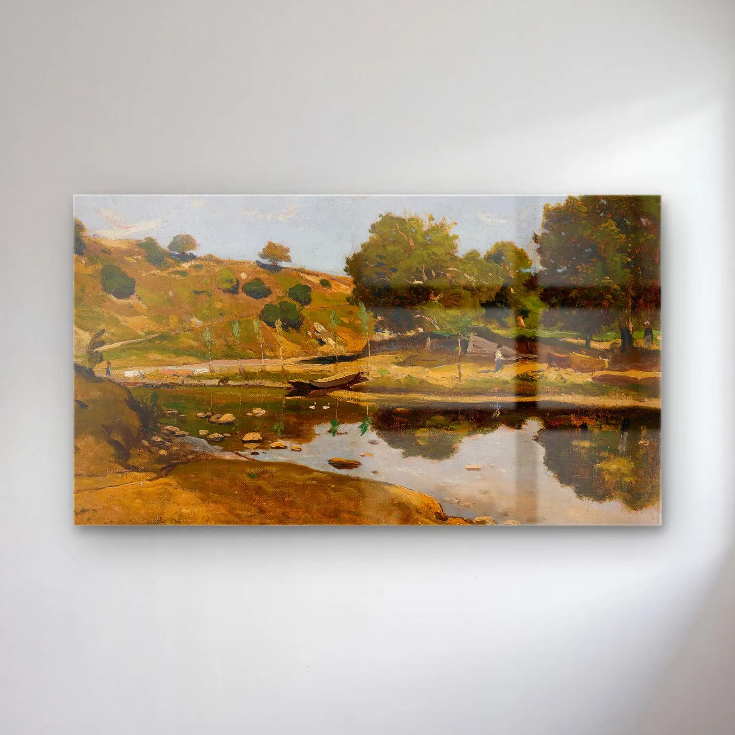 Henri-Joseph Harpignies – Moonrise cam tablo — Henri-Joseph Harpignies – Moonrise — empresyonist kırda nehir