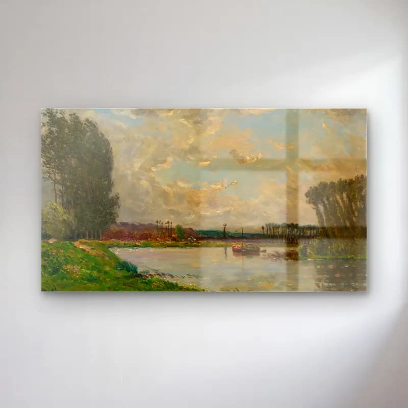 Hippolyte Camille Delpy – Bateau Sur L’oise cam tablo — Hippolyte Camille Delpy – Bateau Sur L’oise — empresyonist kırda nehir