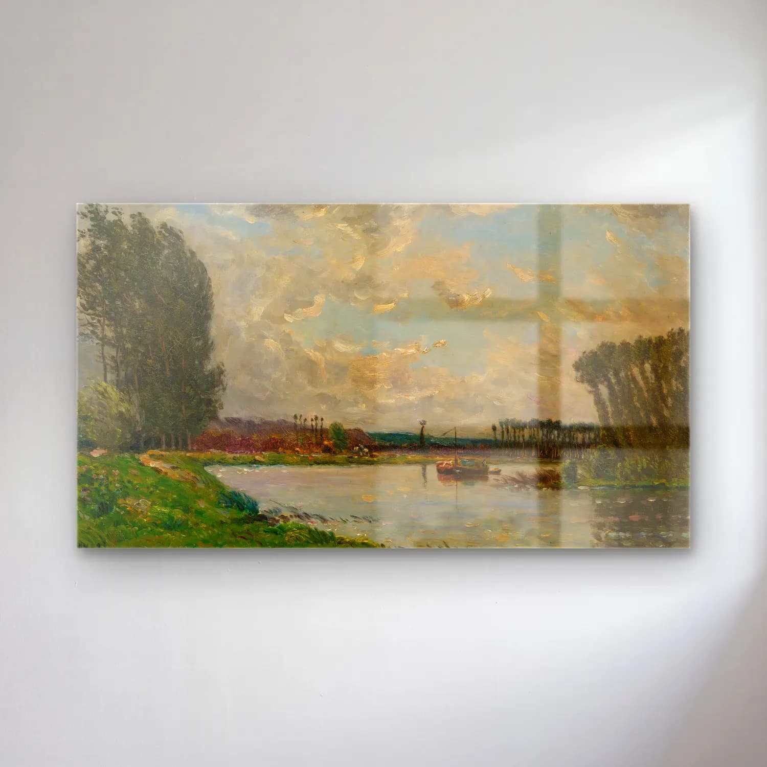 Hippolyte Camille Delpy – Bateau Sur L’oise cam tablo — Hippolyte Camille Delpy – Bateau Sur L’oise — empresyonist kırda nehir