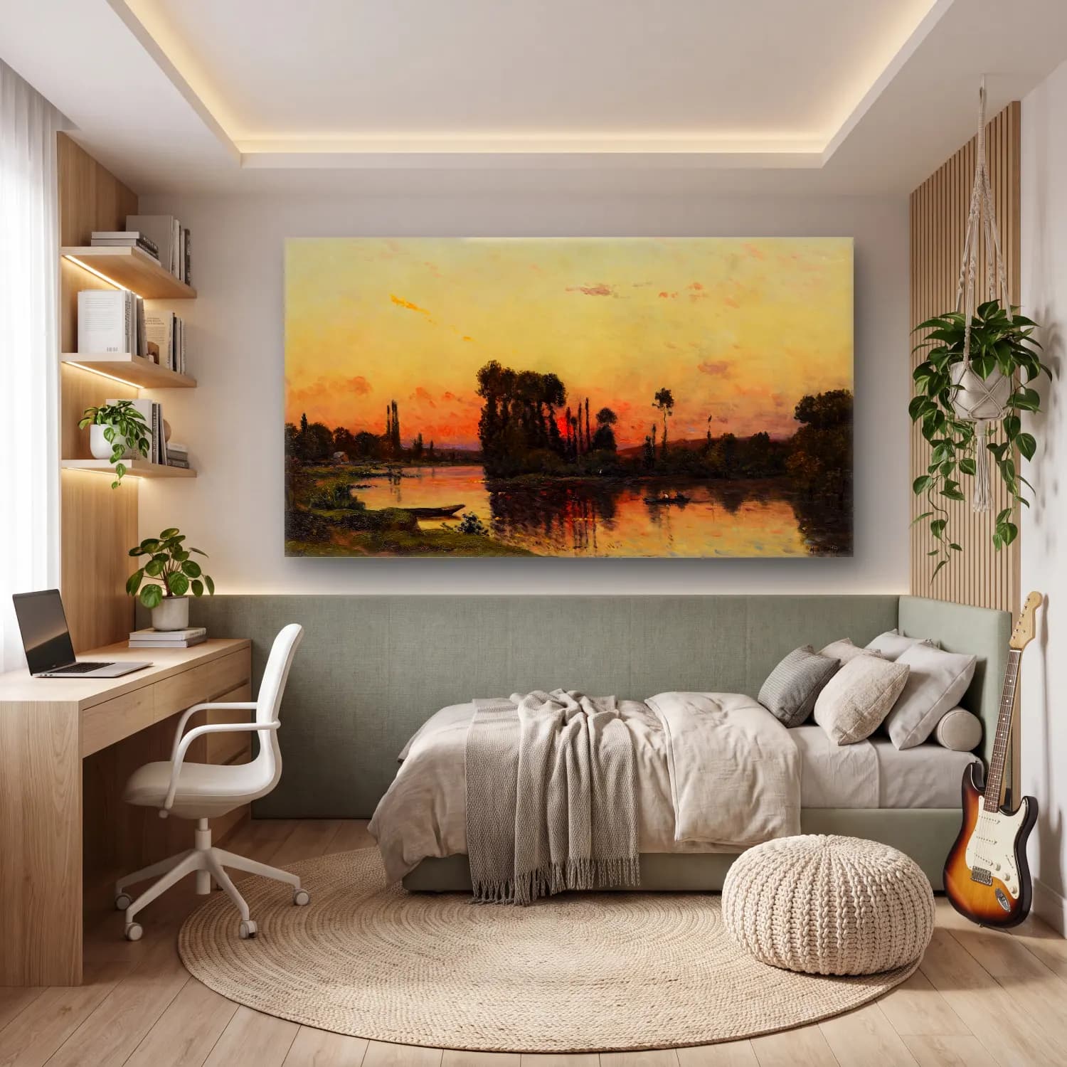 Hippolyte Camille Delpy – Coucher du soleil sur le rivage cam tablo — genç odasında