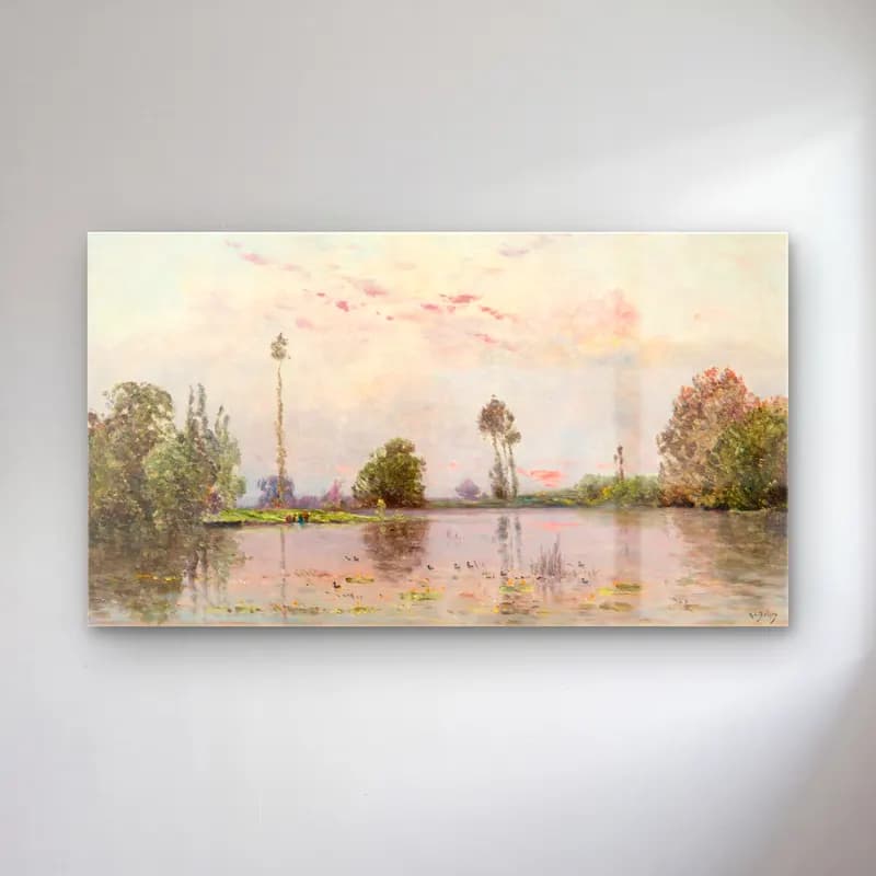 Hippolyte Camille Delpy – The Pond At Dusk cam tablo — Hippolyte Camille Delpy – The Pond At Dusk — empresyonist gün batımında göl