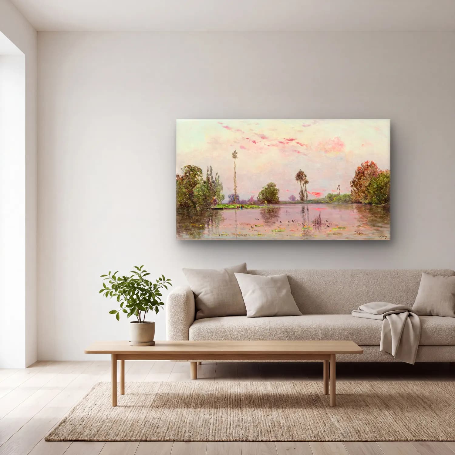 Hippolyte Camille Delpy – The Pond At Dusk cam tablo — açık renk salonda