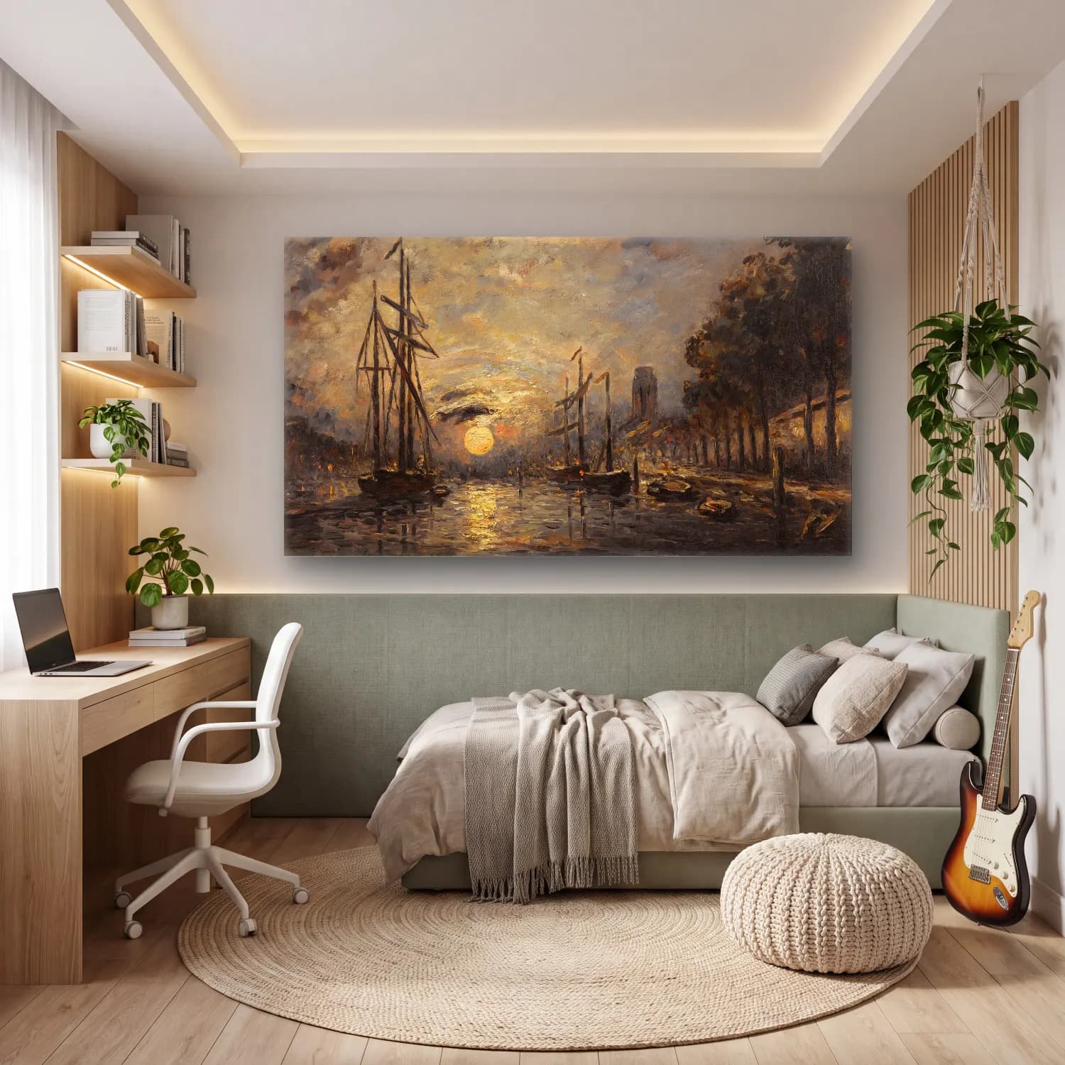 Johan Barthold Jongkind – Clair De Lune Sur Un Canal, Dordrecht cam tablo — genç odasında