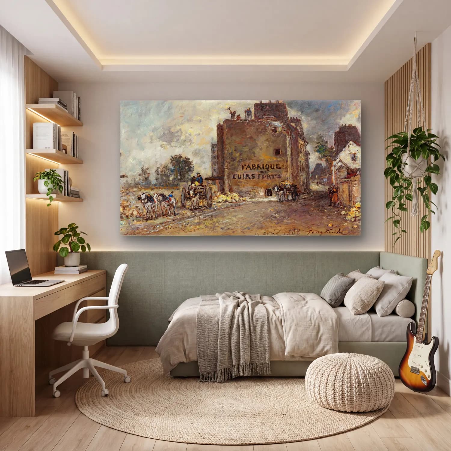 Johan Barthold Jongkind – Demolition work in Rue des Franc-Bourgeois St. Marcel cam tablo — genç odasında