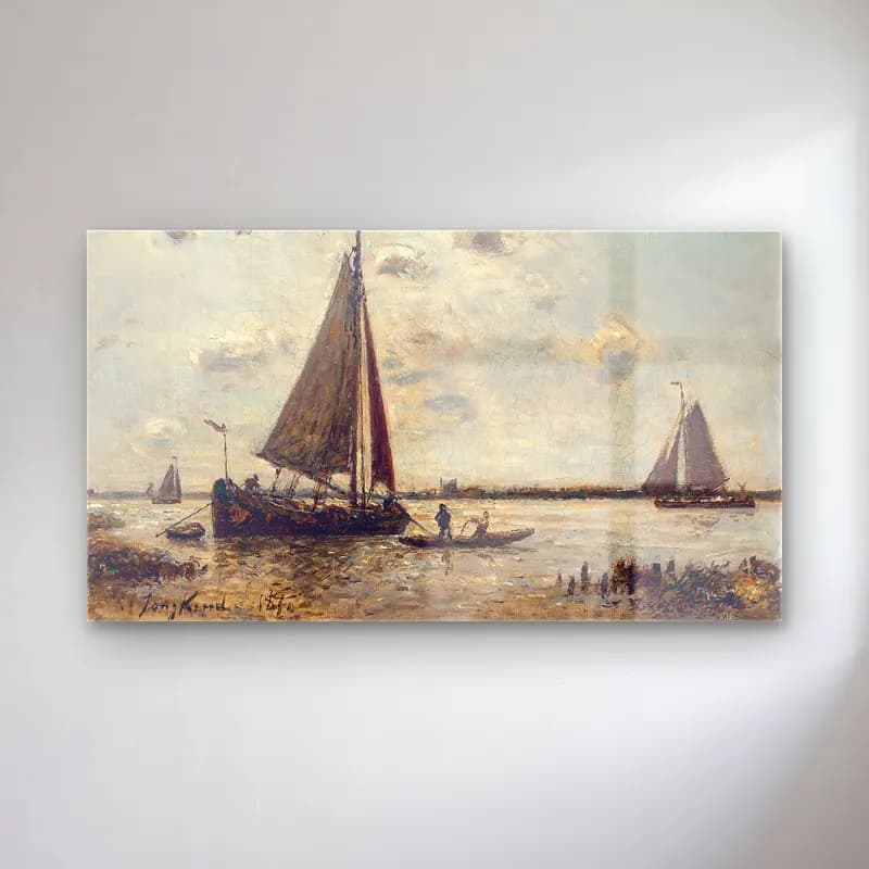 Johan Barthold Jongkind – Environs de Dordrecht cam tablo — Johan Barthold Jongkind – Environs de Dordrecht — empresyonist liman ve tekneler