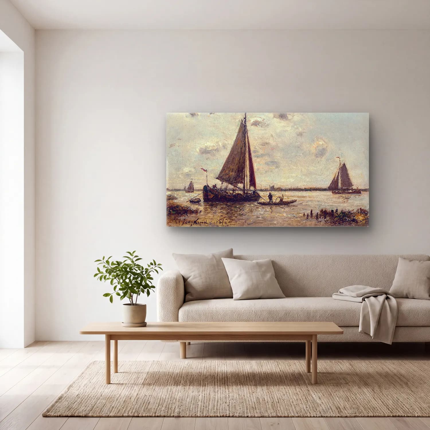 Johan Barthold Jongkind – Environs de Dordrecht cam tablo — açık renk salonda