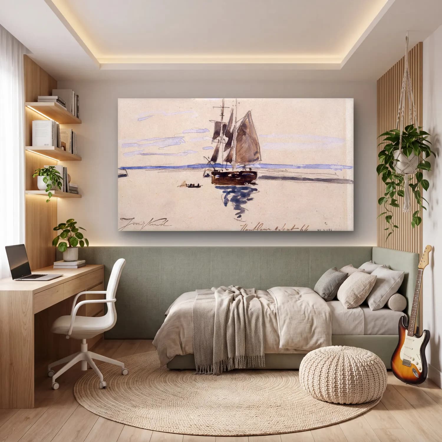 Johan Barthold Jongkind – La Mer à Honfleur cam tablo — genç odasında