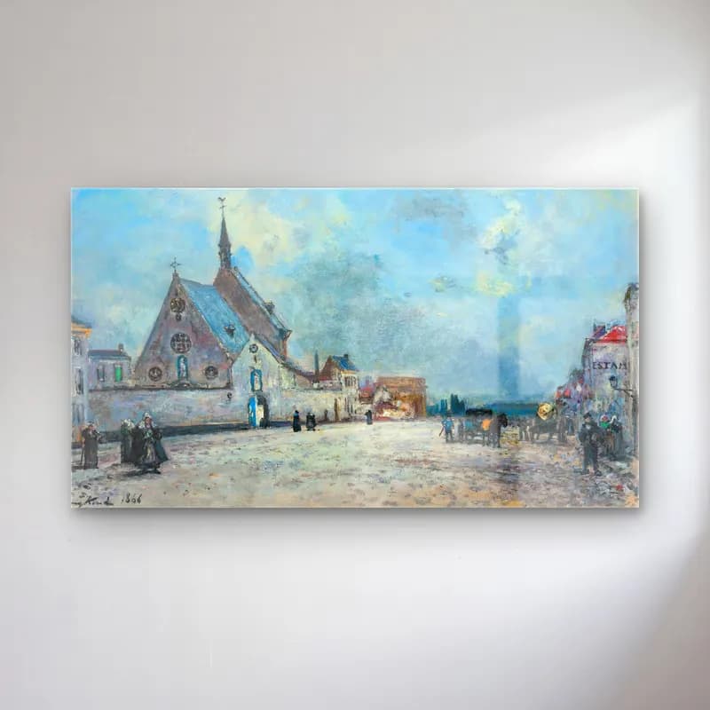 Johan Barthold Jongkind – La Place De L’église cam tablo — Johan Barthold Jongkind – La Place De L’église — empresyonist köy sokağı