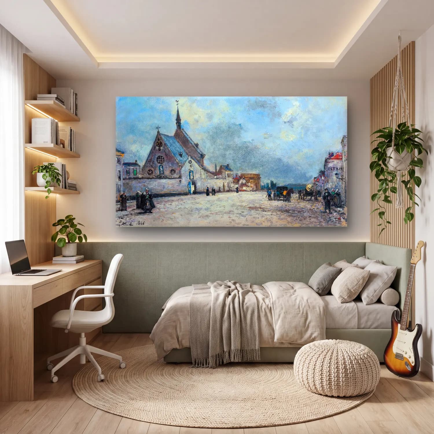 Johan Barthold Jongkind – La Place De L’église cam tablo — genç odasında