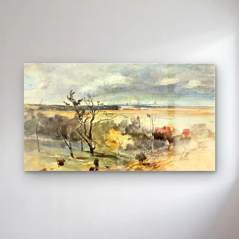Johan Barthold Jongkind – Landscape with Man on a Donkey cam tablo — Johan Barthold Jongkind – Landscape with Man on a Donkey — suluboya kır evi