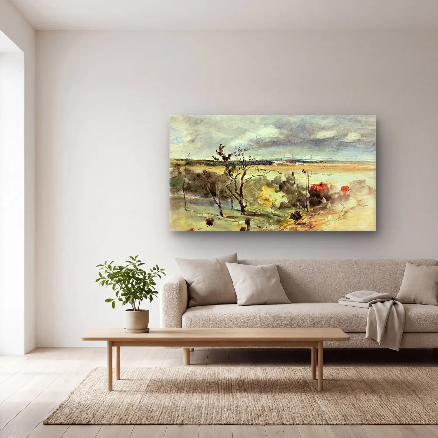 Johan Barthold Jongkind – Landscape with Man on a Donkey cam tablo — açık renk salonda