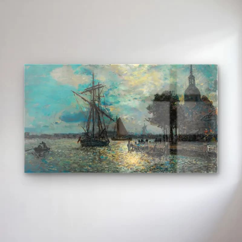 Johan Barthold Jongkind – Le Port De Dordrecht Au Clair De Lune cam tablo — Johan Barthold Jongkind – Le Port De Dordrecht Au Clair De Lune — empresyonist liman ve tekneler