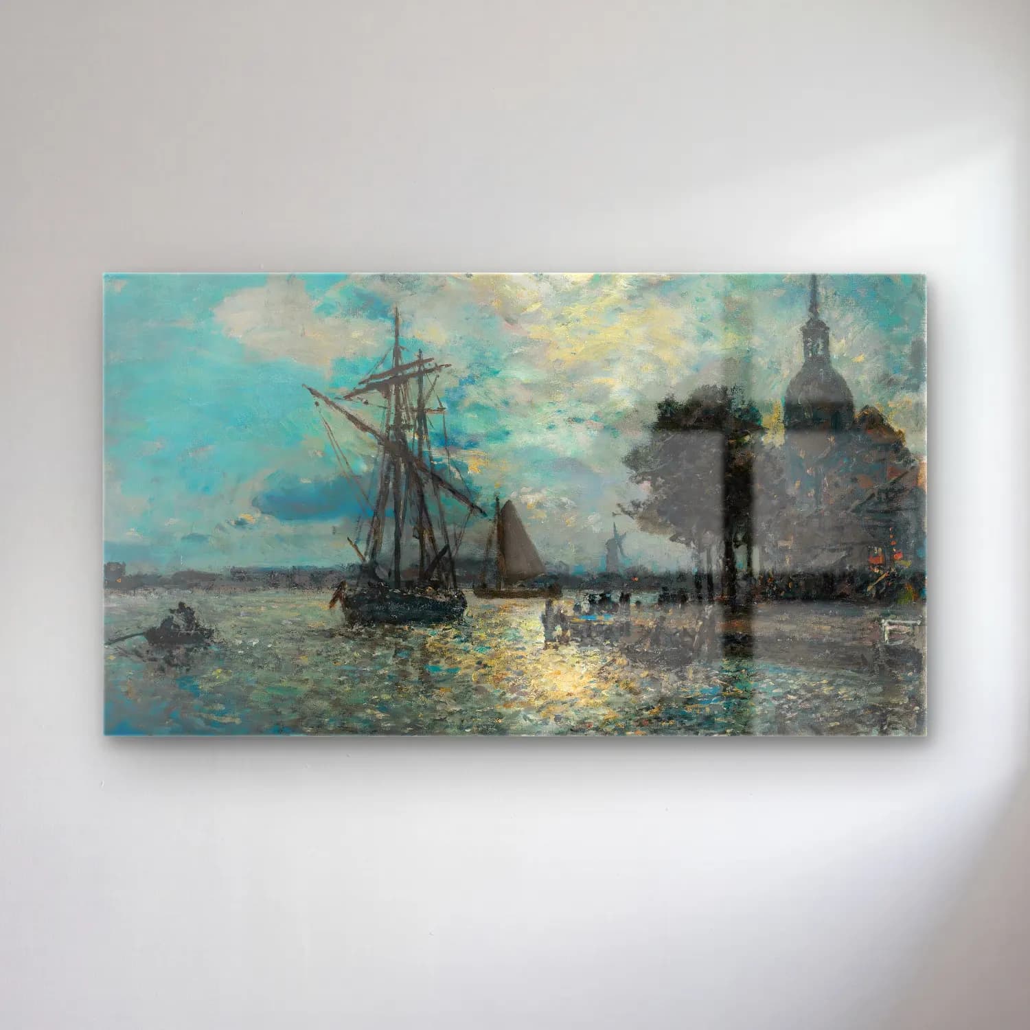 Johan Barthold Jongkind – Le Port De Dordrecht Au Clair De Lune cam tablo — Johan Barthold Jongkind – Le Port De Dordrecht Au Clair De Lune — empresyonist liman ve tekneler