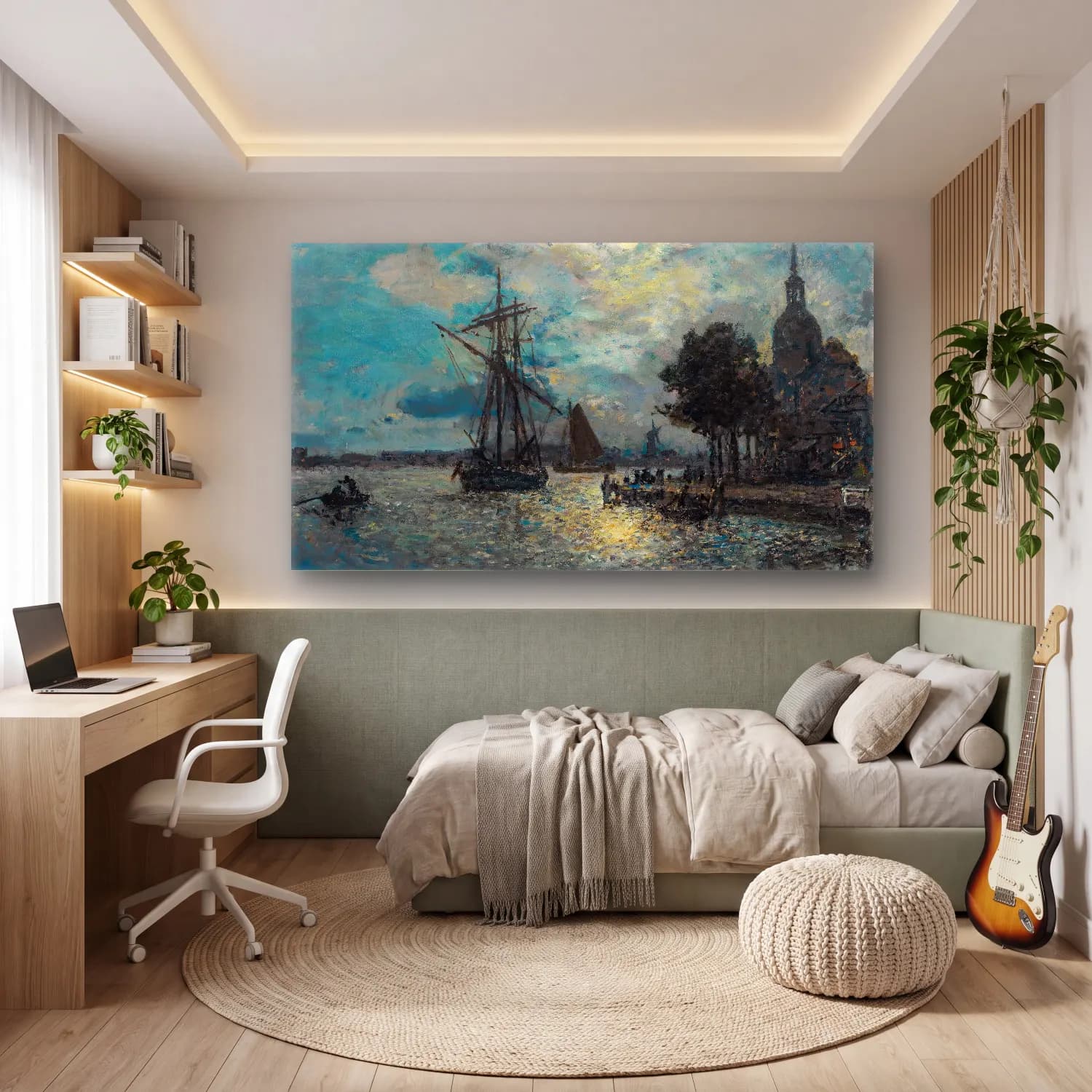 Johan Barthold Jongkind – Le Port De Dordrecht Au Clair De Lune cam tablo — genç odasında