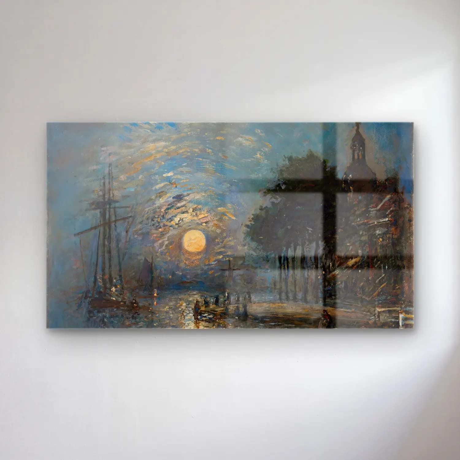 Johan Barthold Jongkind – Le Port De Dordrecht Au Crépuscule cam tablo — Johan Barthold Jongkind – Le Port De Dordrecht Au Crépuscule — empresyonist ay ve gece