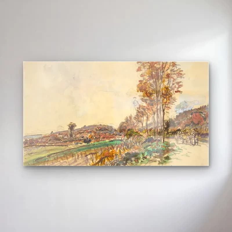 Johan Barthold Jongkind – Road near La Côte-Saint-André cam tablo — Johan Barthold Jongkind – Road near La Côte-Saint-André — suluboya kır evi