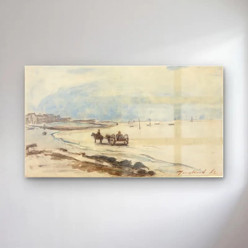 Johan Barthold Jongkind – Scene at Delft (ca. 1868) cam tablo — Johan Barthold Jongkind – Scene at Delft (ca. 1868) — empresyonist karlı kış manzarası