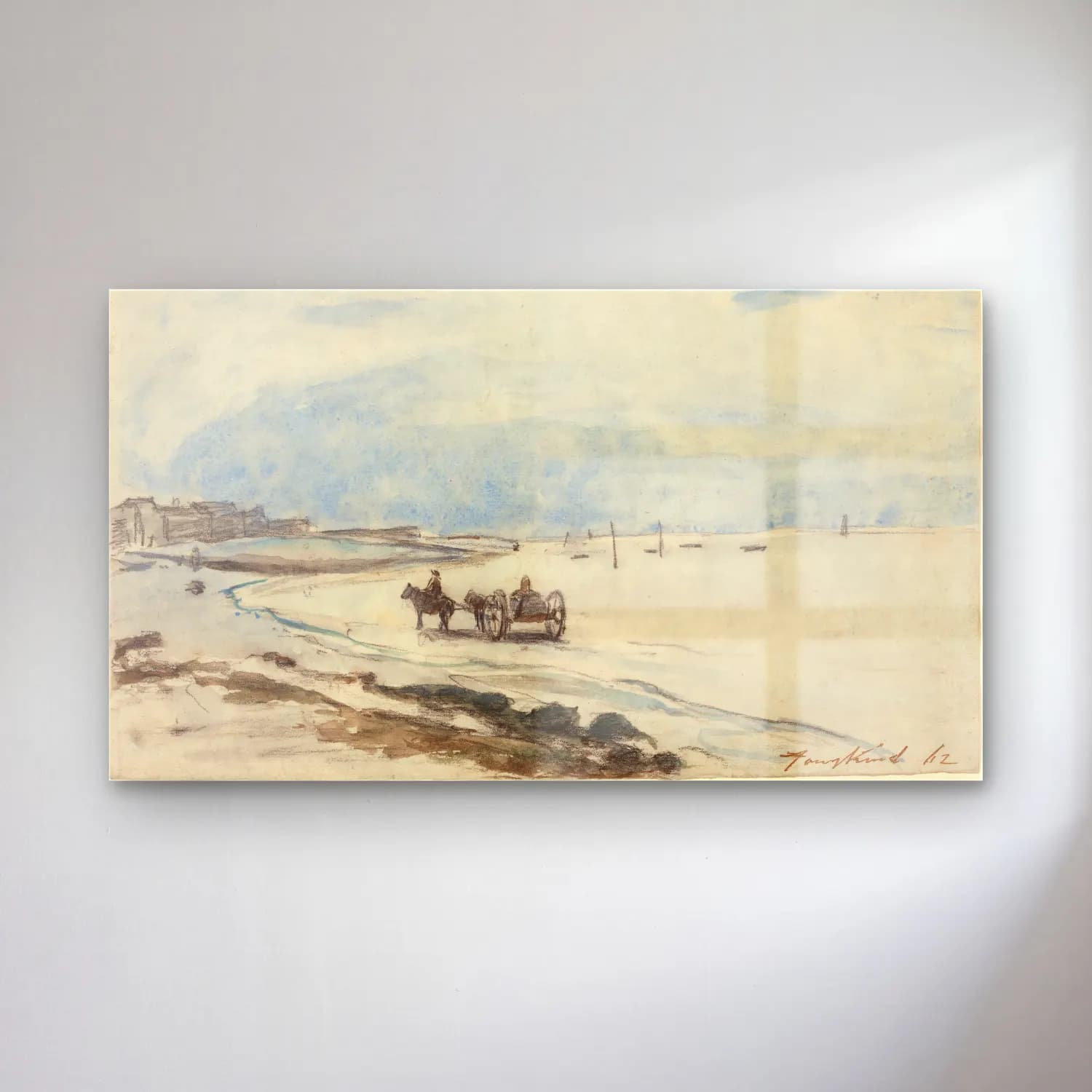 Johan Barthold Jongkind – Scene at Delft (ca. 1868) cam tablo — Johan Barthold Jongkind – Scene at Delft (ca. 1868) — empresyonist karlı kış manzarası