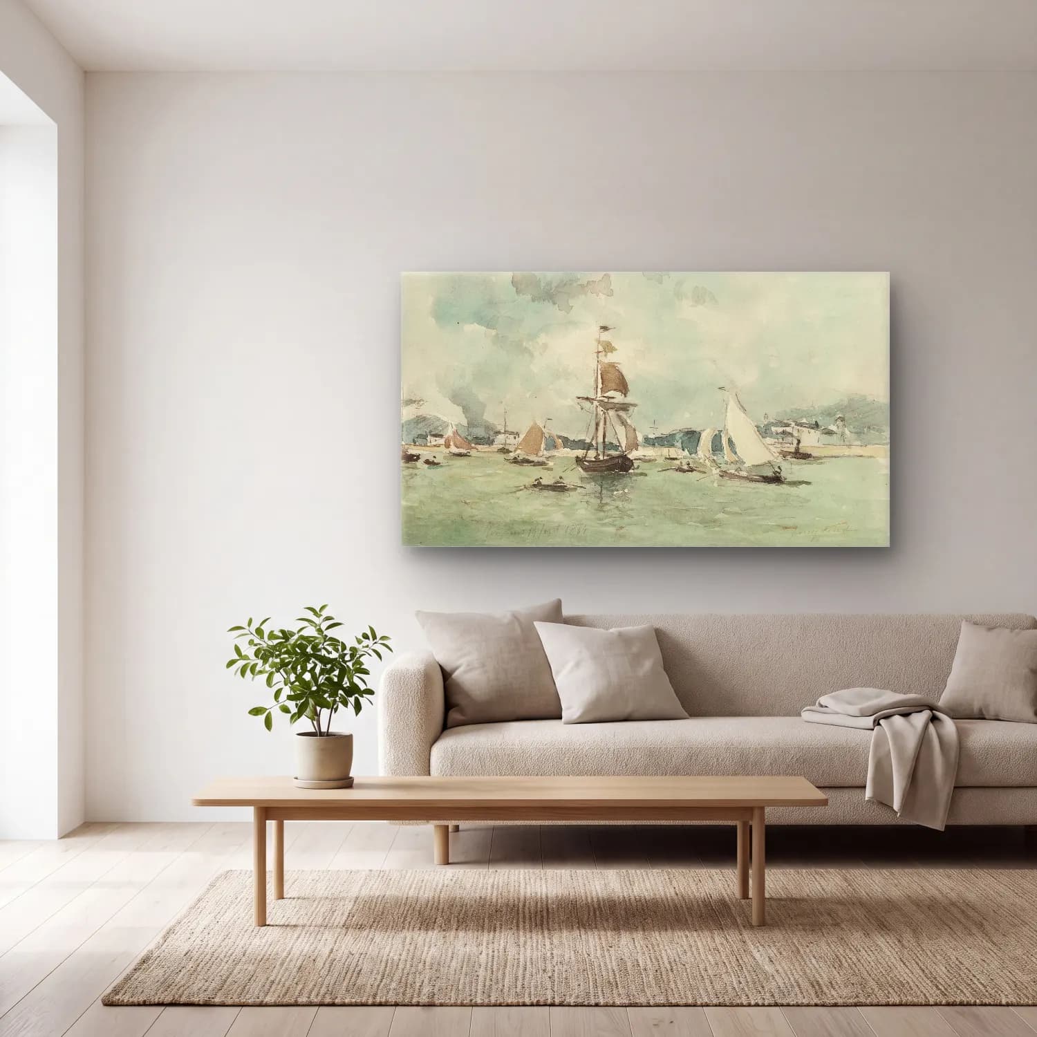 Johan Barthold Jongkind – The Port of Honfleur cam tablo — açık renk salonda