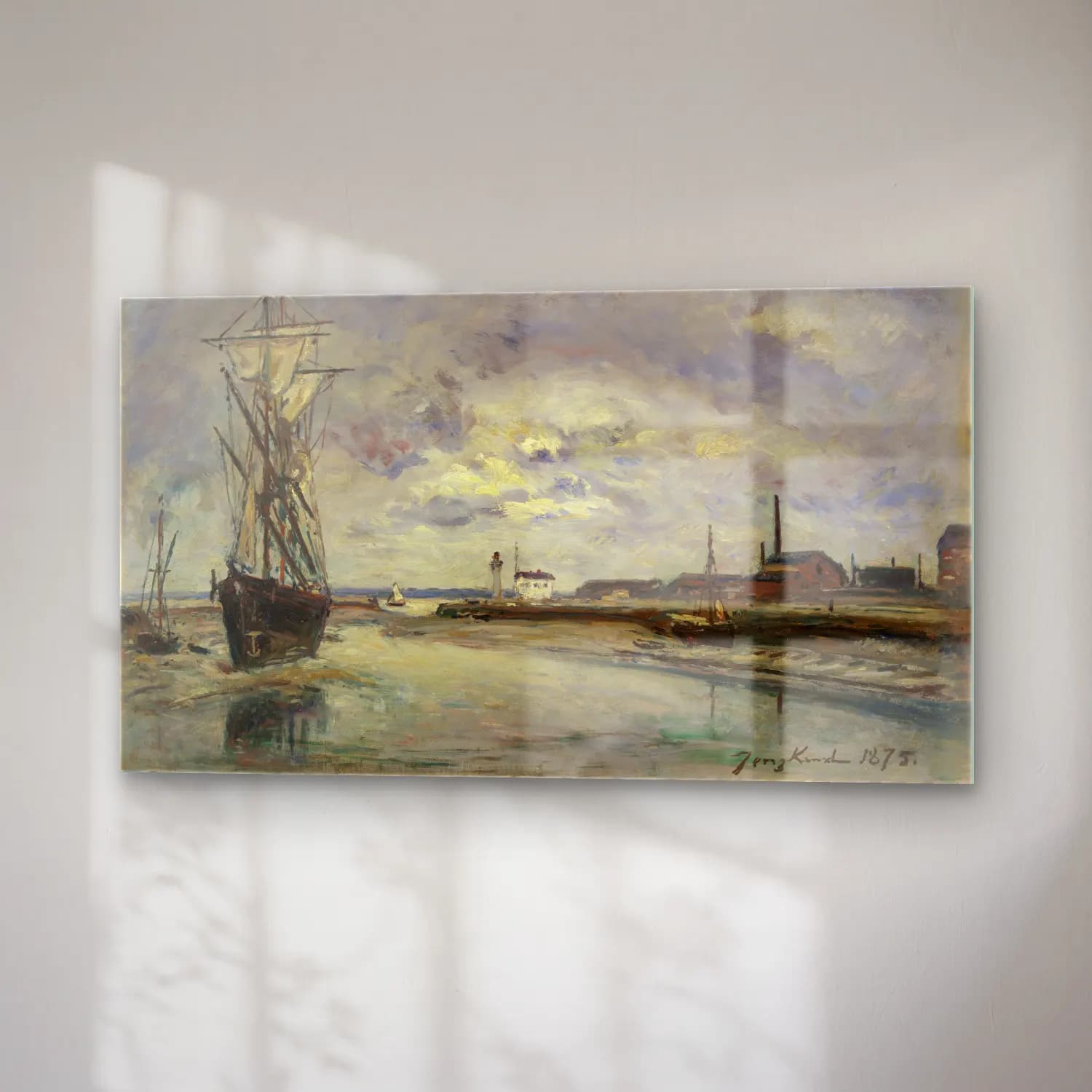 Johan Barthold Jongkind – The Port of Honfleur – Bej Tonlar cam tablo — sağ açıdan görünüm