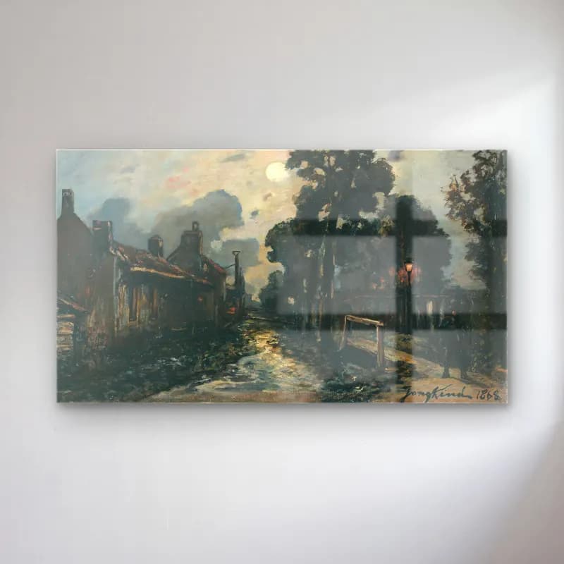 Johan Barthold Jongkind – Une rue à Delft, le soir cam tablo — Johan Barthold Jongkind – Une rue à Delft, le soir — empresyonist köy sokağı