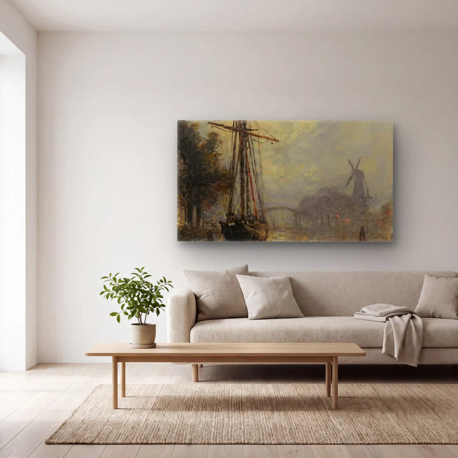 Johan Barthold Jongkind – Vue Du Port D’overschie cam tablo — açık renk salonda