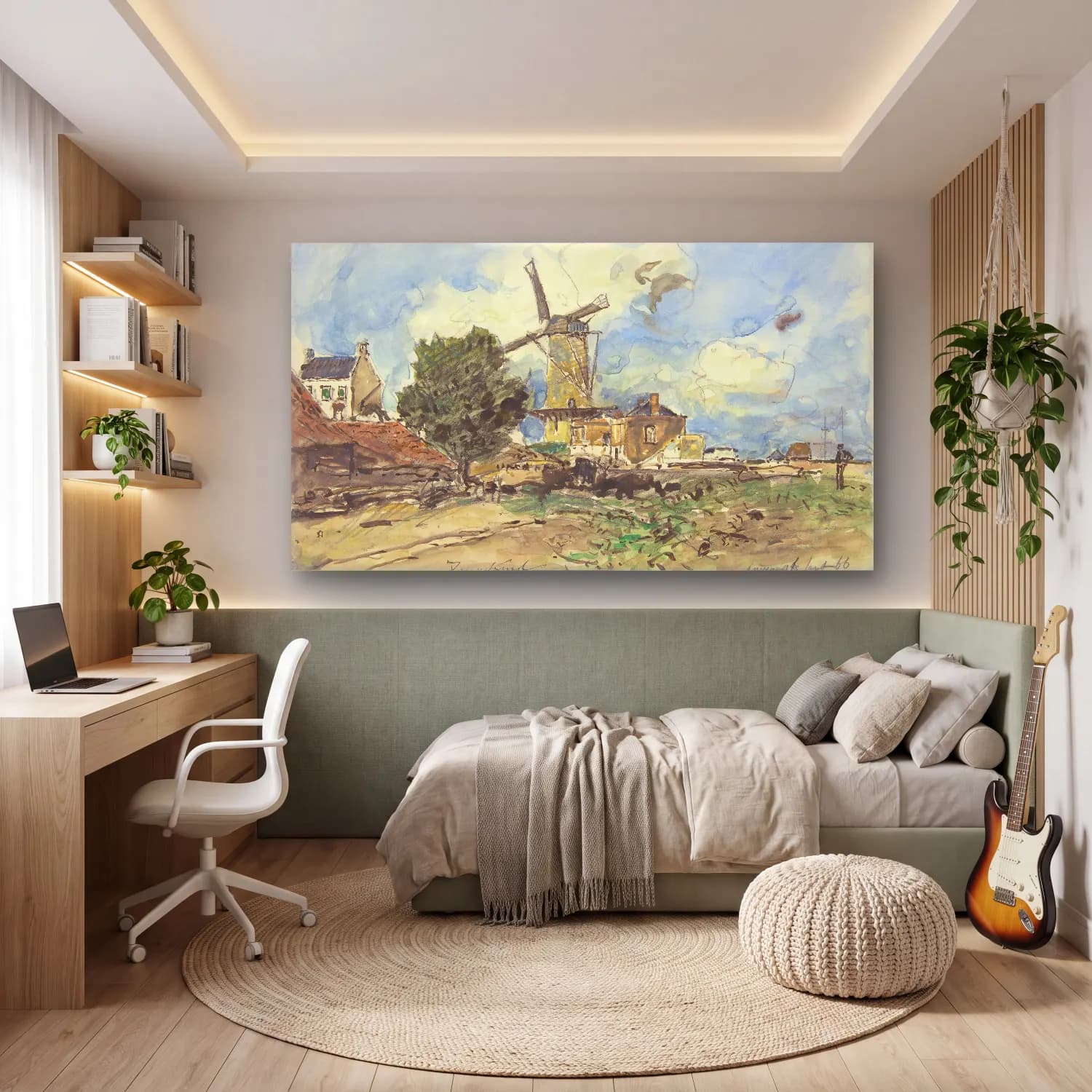 Johan Barthold Jongkind – Wind Mill at Antwerp cam tablo — genç odasında