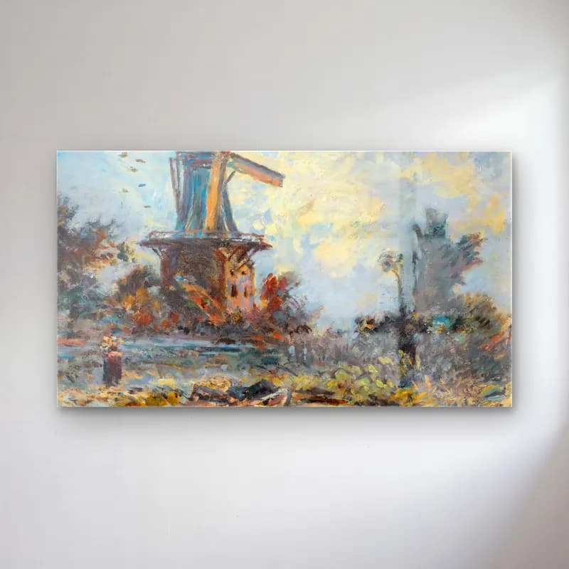 Johan Barthold Jongkind – Windmill In Dordrecht cam tablo — Johan Barthold Jongkind – Windmill In Dordrecht — yağlı boya kır evi