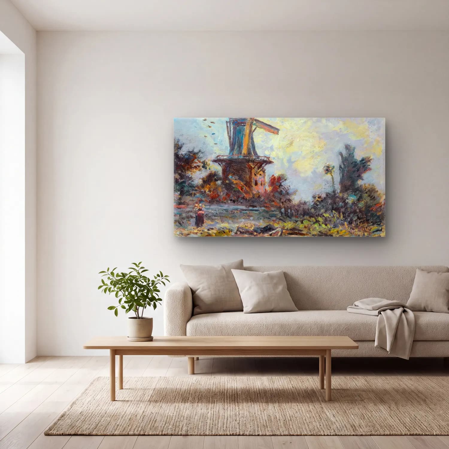 Johan Barthold Jongkind – Windmill In Dordrecht cam tablo — açık renk salonda