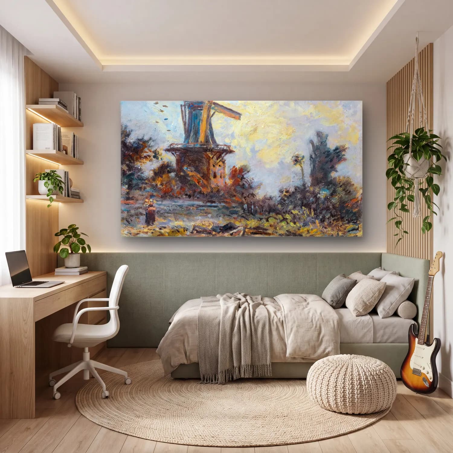 Johan Barthold Jongkind – Windmill In Dordrecht cam tablo — genç odasında