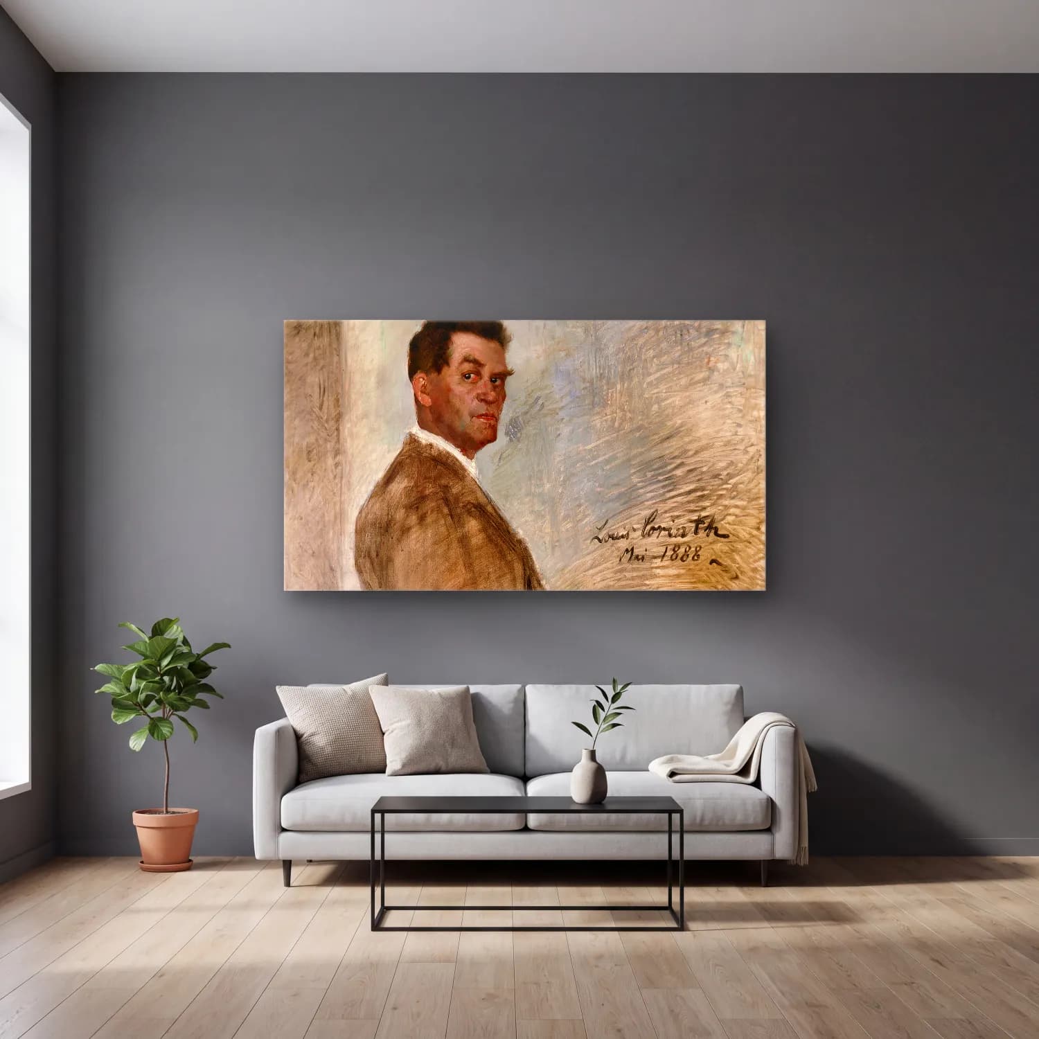 Lovis Corinth – Franz Heinrich Corinth, the Artist’s Father cam tablo — gri duvarlı salonda