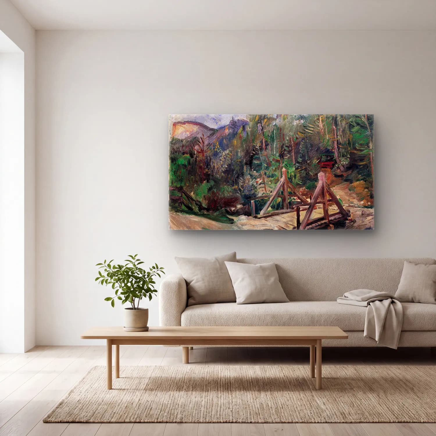 Lovis Corinth – Tiroler Landschaft Mit Brücke cam tablo — açık renk salonda