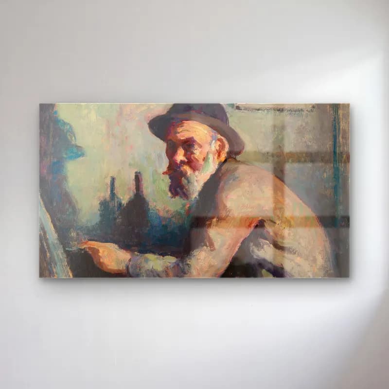 Maximilien Luce – Autoportrait au chevalet cam tablo — Maximilien Luce – Autoportrait au chevalet — empresyonist erkek portresi