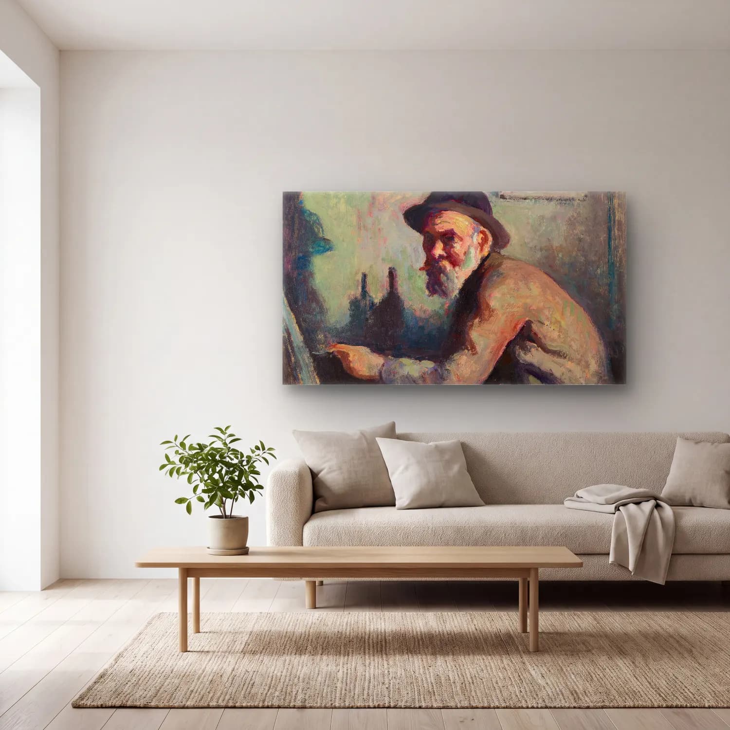 Maximilien Luce – Autoportrait au chevalet cam tablo — açık renk salonda