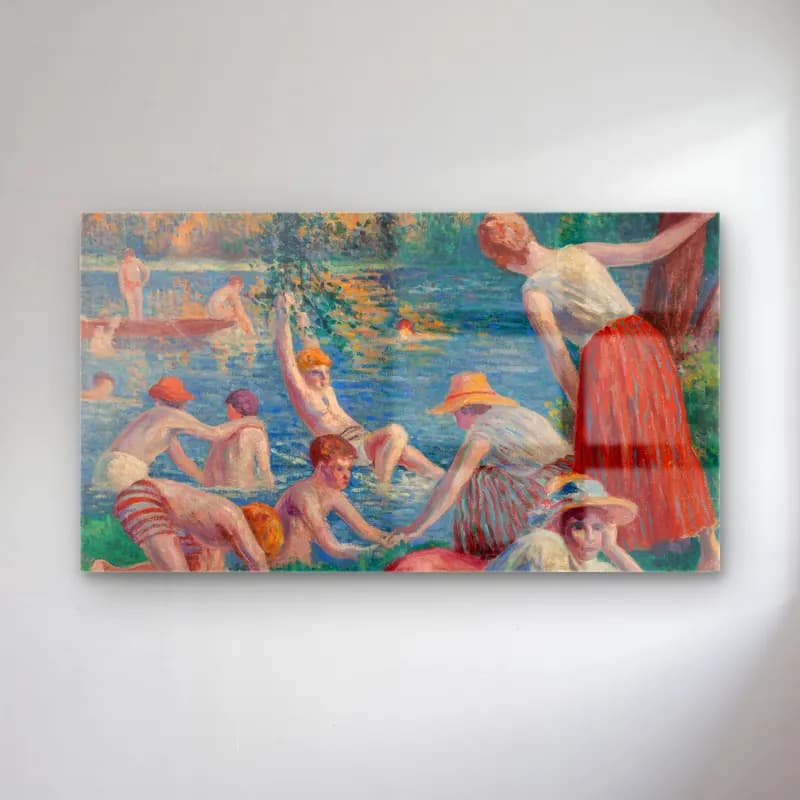 Maximilien Luce – Baignade dans la Cure cam tablo — Maximilien Luce – Baignade dans la Cure — empresyonist sahilde i̇nsanlar