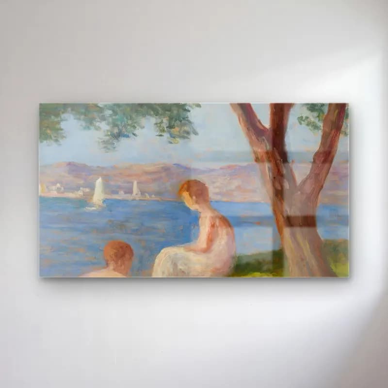 Maximilien Luce – Baigneurs À St. Tropez cam tablo — Maximilien Luce – Baigneurs À St. Tropez — empresyonist anne ve çocuk
