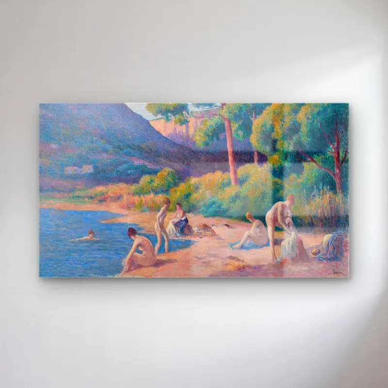 Maximilien Luce – Baigneurs à Saint-Tropez cam tablo — Maximilien Luce – Baigneurs à Saint-Tropez — empresyonist sahilde i̇nsanlar