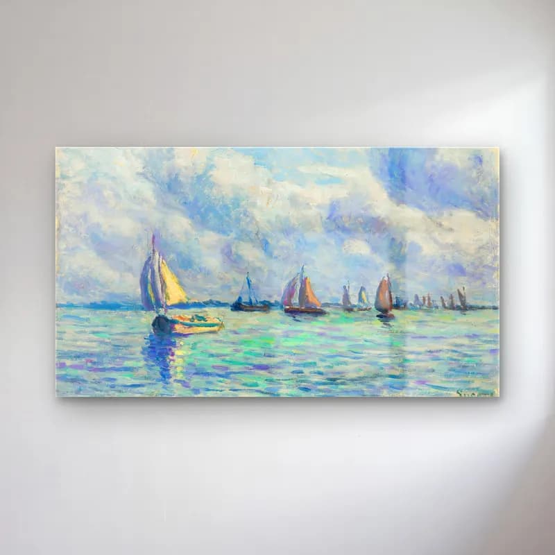 Maximilien Luce – Bateaux Sur La Meuse À Rotterdam cam tablo — Maximilien Luce – Bateaux Sur La Meuse À Rotterdam — empresyonist yelkenliler