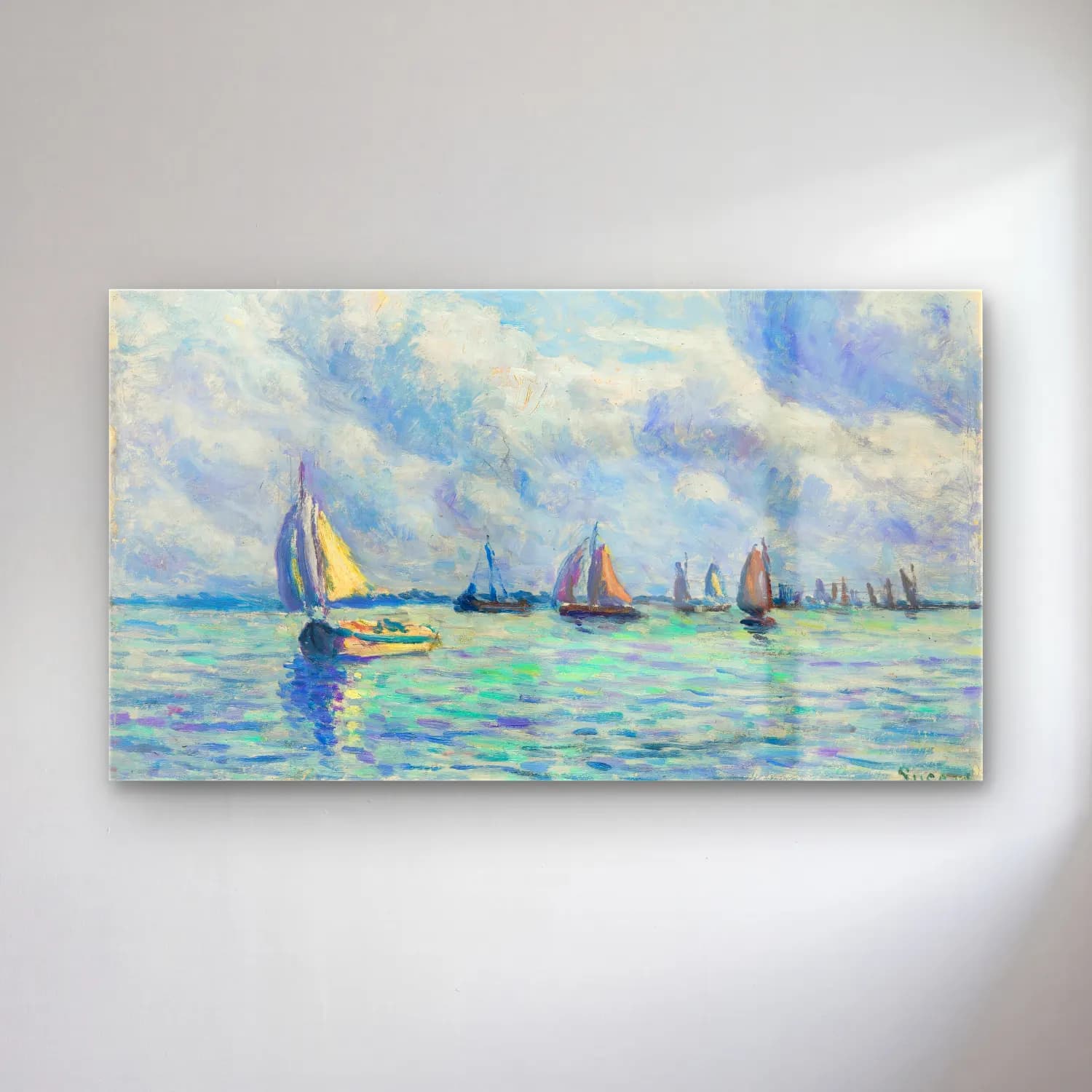 Maximilien Luce – Bateaux Sur La Meuse À Rotterdam cam tablo — Maximilien Luce – Bateaux Sur La Meuse À Rotterdam — empresyonist yelkenliler