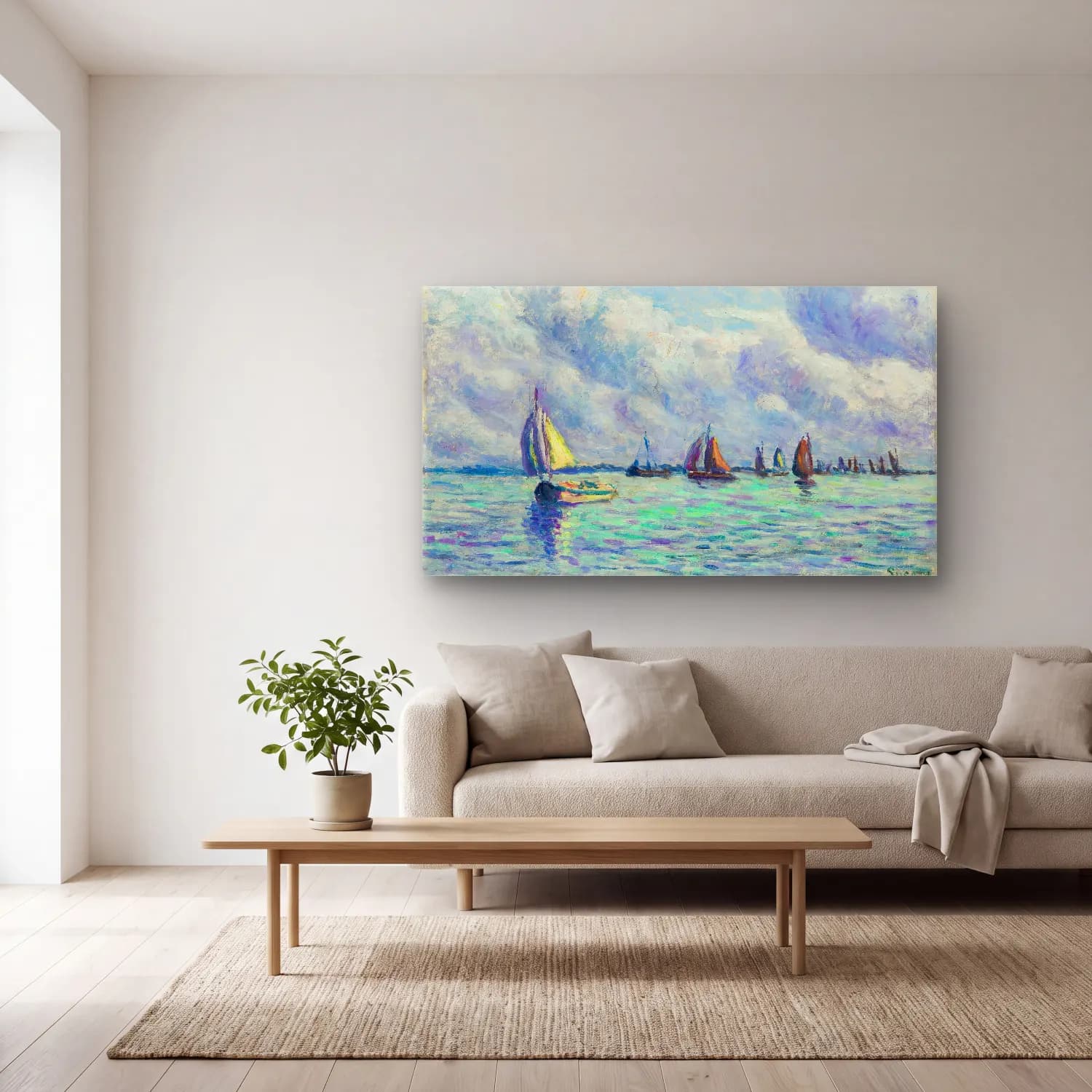 Maximilien Luce – Bateaux Sur La Meuse À Rotterdam cam tablo — açık renk salonda