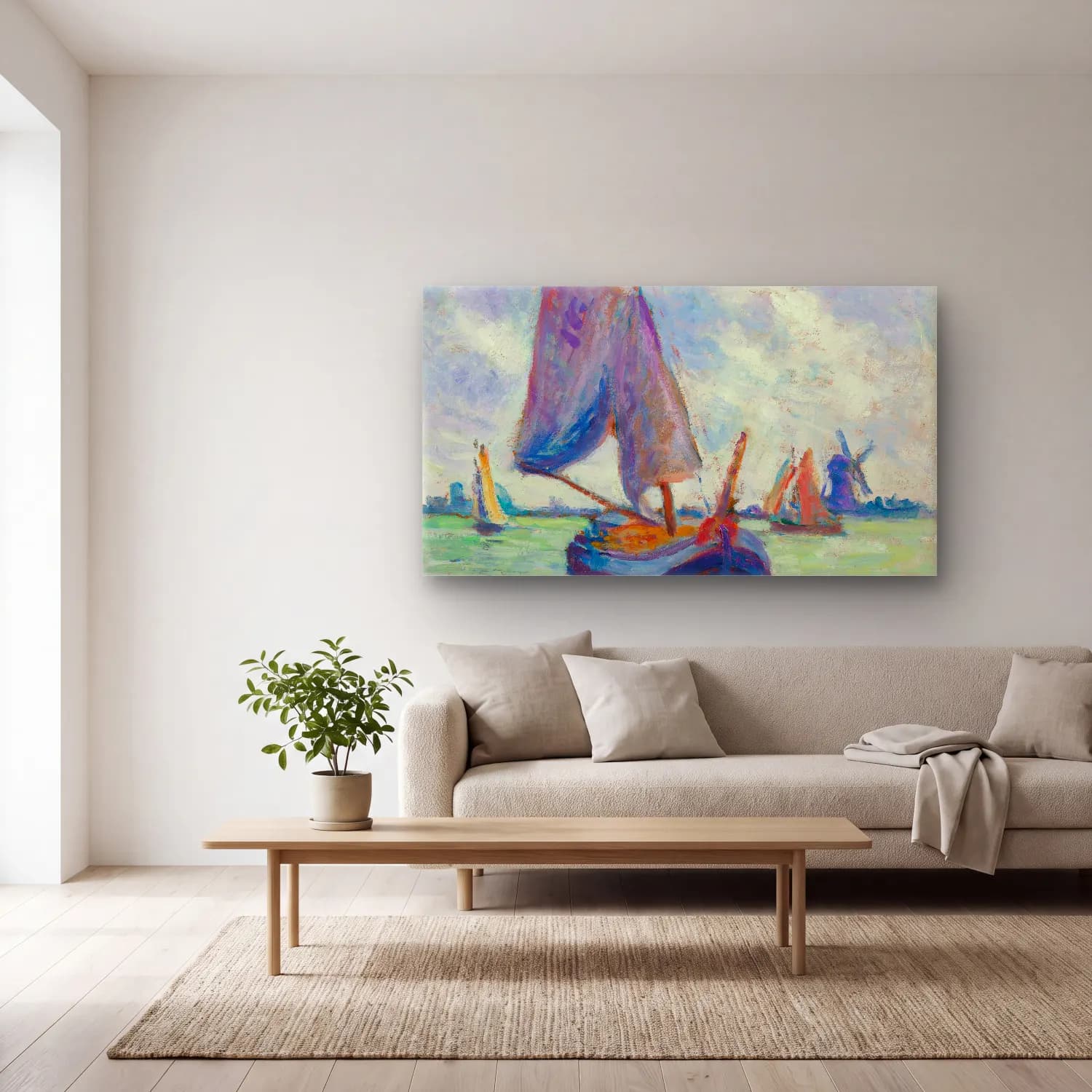Maximilien Luce – Bateaux hollandais cam tablo — açık renk salonda